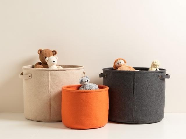 Minimalist felt storage bins for baby nursery