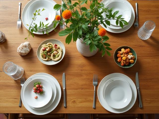 Minimalist bamboo dining setup