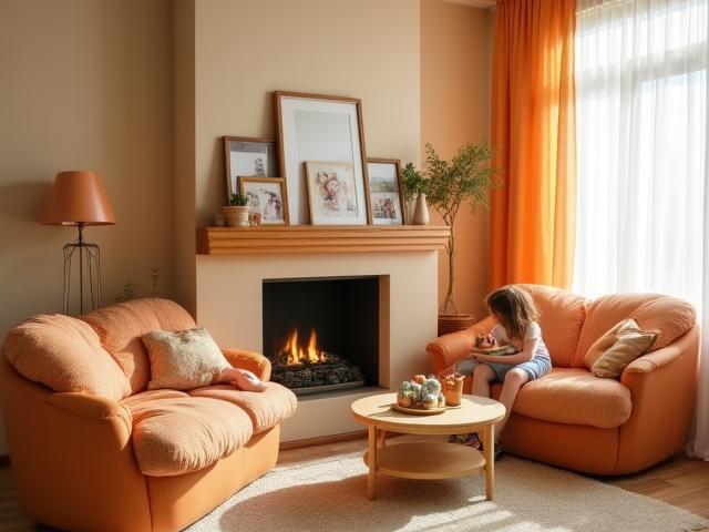 Sustainable wood shelf with family decor