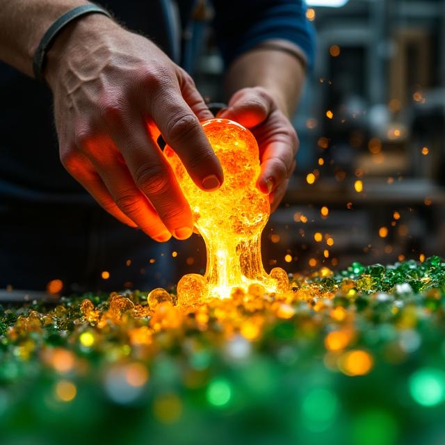 Artisan creating glassware from recycled materials