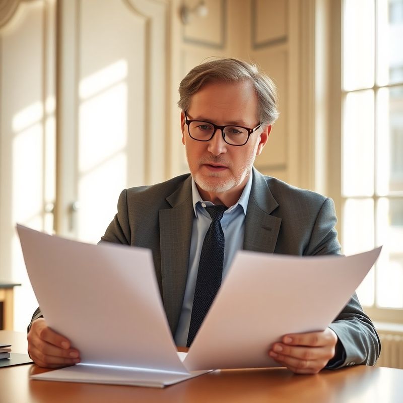 Portrait candide d'un professionnel de la cinquantaine consultant des documents à son bureau dans un bureau lumineux